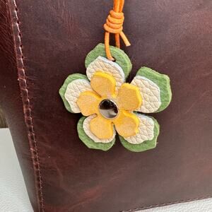 Leather Charm Flower Bag Charm Genuine Leather Purse Keychain NEW FAST SHIP